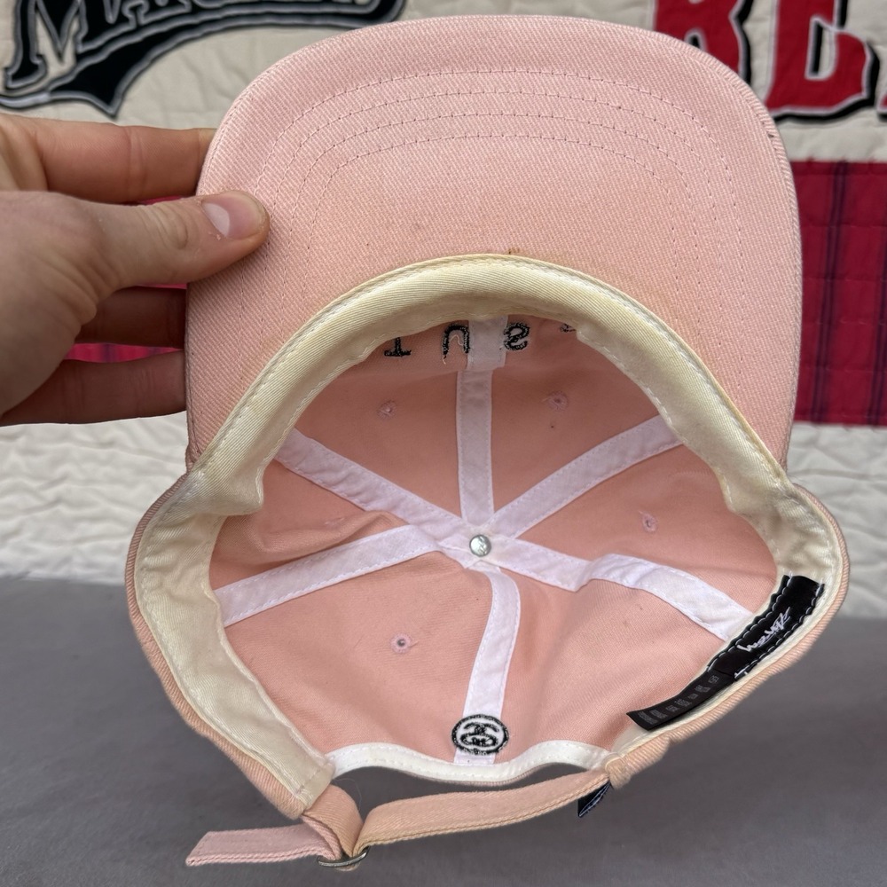 Stussy Pink Cotton Blend Baseball Cap OSFA Adjustable Strap Embroidered Logo Hat - Picture 5 of 7